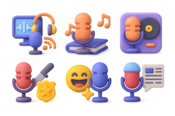 Colorful cartoon podcast icons collection for creative media design projects