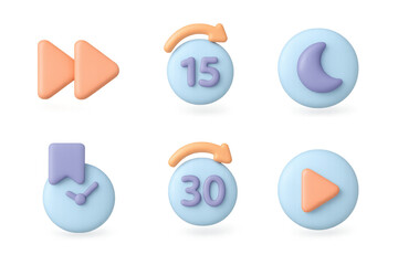Simple 3d icon set with play and bookmark symbols for digital design