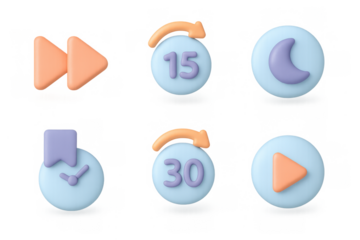 Simple 3d icon set with play and bookmark symbols for digital design