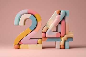 Colorful 24 Number Sculpture with Playful Shapes and Patterns