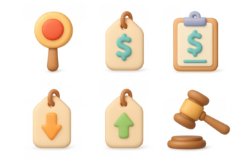 Colorful auction icons collection for bidding apps and websites