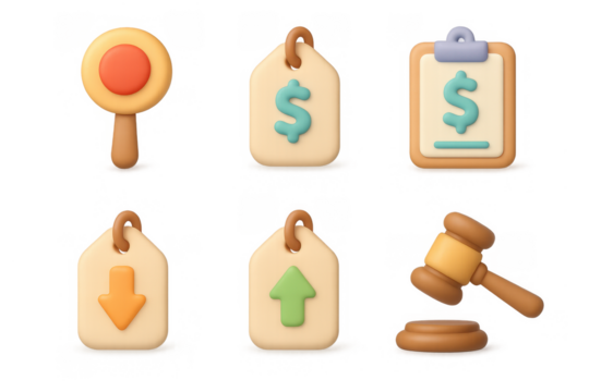 Colorful auction icons collection for bidding apps and websites - Powered by Adobe