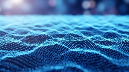 Abstract Blue Particle Wave Dynamic Digital Landscape
