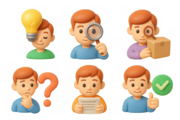 Cartoon character icon set with various actions and expressions for creative projects