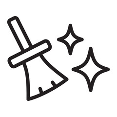 cleaning broom icon in black outline style