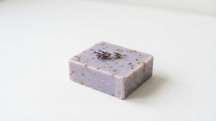 Handmade Lavender Soap Bar on White Background
