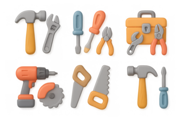 Colorful cartoon tool icons set for diy projects and home repair design