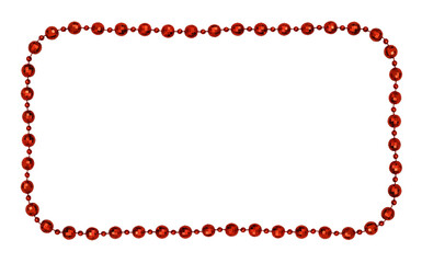 Christmas red garland with round beads in a rectangular frame isolated on white or transparent background