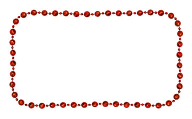 Christmas red garland with round beads in a rectangular frame isolated on white or transparent background