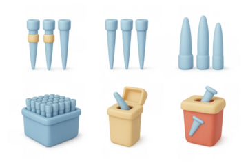Cartoon laboratory icons set with test tubes and containers for educational and design use