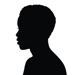 Minimalist black silhouette of a young person's head and shoulders in profile view