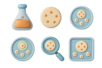 Creative cartoon icon set featuring laboratory beaker and abstract shapes for design projects