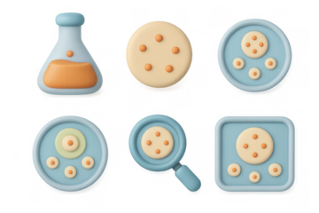 Creative cartoon icon set featuring laboratory beaker and abstract shapes for design projects