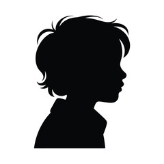 A black silhouette illustration showing the side profile of a young child