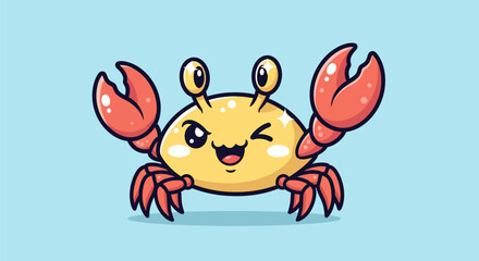 Cute cartoon crab with big claws and a happy expression on its face.