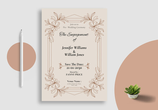 Elegant Floral Pre Wedding Invitation Card Design Template