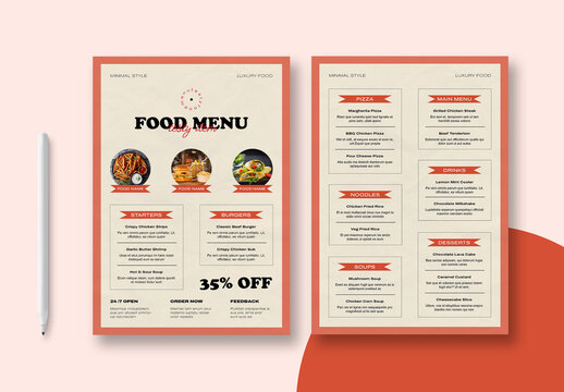 Minimal Food Menu Layout With Restaurant
