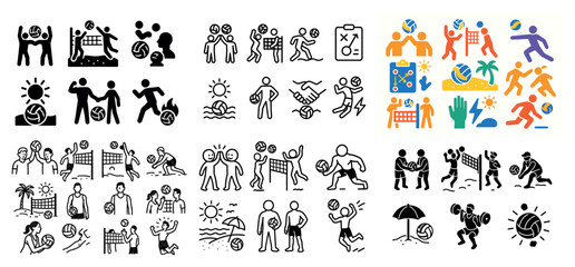 Obraz premium Cartoon volleyball scenes in various styles