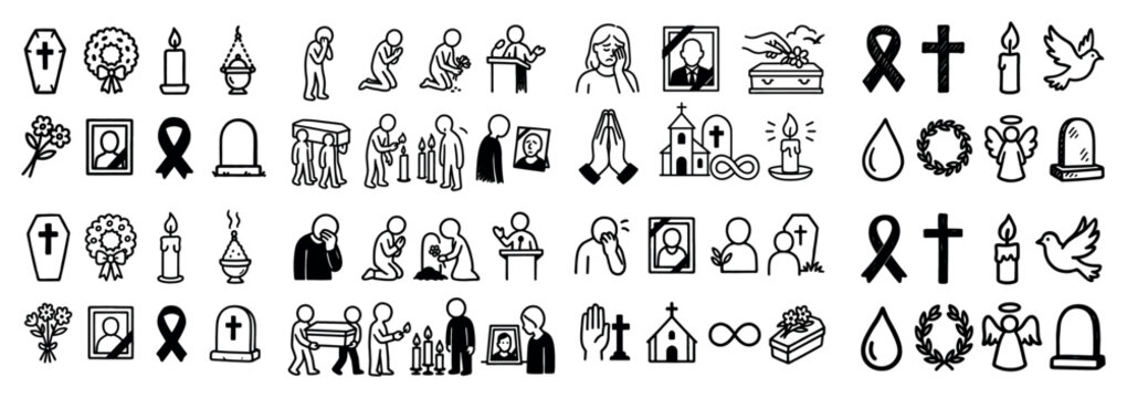 Funeral and mourning icons collection