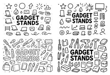 Gadget stands with tools and accessories doodles