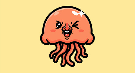 Fototapeta premium Cute cartoon jellyfish with a happy expression and adorable features.