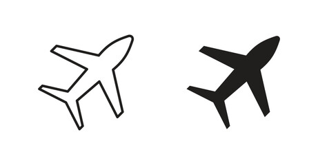 Airplane icons in line designs. solid silhouette style in black