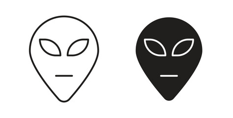 Alien icons in line designs. solid silhouette style in black