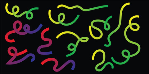 Colorful Abstract Curvy Lines on Black Background &ndash; Vibrant Neon Swirls, Creative Wavy Strokes, Artistic Fluid Shapes, Modern Decorative Graphic Pattern for Digital Design.