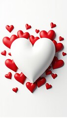 Valentine Day Concept. A large white heart surrounded by numerous red hearts, symbolizing love and affection in a vibrant, cheerful design.