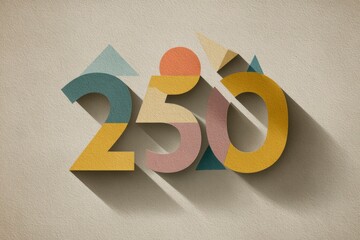 Colorful Abstract Shapes with Number 250 in Dynamic Composition
