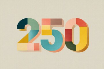 Vibrant Colorful Number 250 Design on Light Beige Background