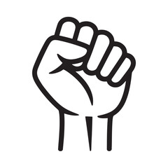 Simple black and white fist raised in solidarity or protest