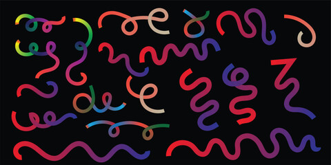 Colorful Abstract Wavy Lines on Black Background &ndash; Vibrant Curved Strokes, Modern Artistic Pattern, Creative Neon Swirls, Decorative Graphic Elements for Digital Designs.