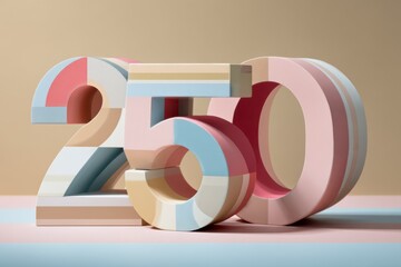 Colorful 3D Numbers 250 in Pastel Shades Ideal for Celebration Themes