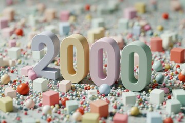 Colorful 2000 Numbers Surrounded by Decorative Abstract Elements