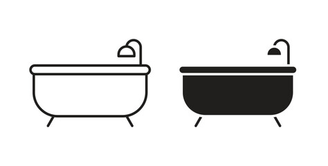 Bathroom icons in line designs. solid silhouette style in black
