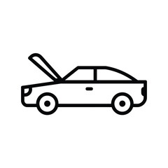 A simple line art icon depicting a car with its hood open, symbolizing repair or maintenance