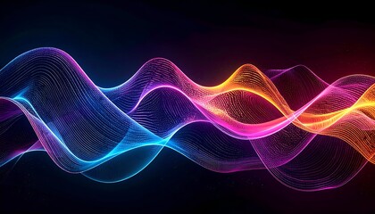 Abstract flowing waves of color, gradient hues, digital art on black background