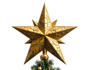 Christmas tree topper star isolated on transparent background