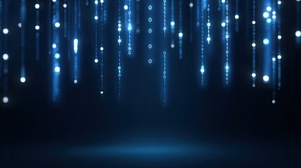 Futuristic Digital Rain with Glowing Binary Code Streams Against Dark Background for Technology and Innovation Concepts