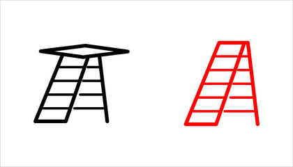 ladder_icon set. black outline icon of a tall ladder with a flat top platform, symbolizing climbing, construction, progress, elevation, and safety equipment.