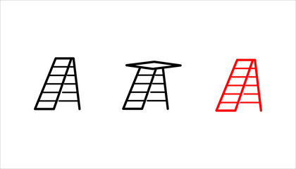 ladder_icon set. black outline icon of a tall ladder with a flat top platform, symbolizing climbing, construction, progress, elevation, and safety equipment.