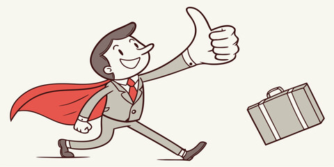 Businessman Superhero Flying with Thumbs Up and Briefcase