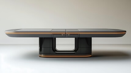 Futuristic dark conference table with orange led lighting on a white background high resolution image