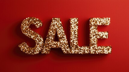 Shimmering letters spell out sale against a rich red backdrop, inviting customers to explore amazing deals and discounts