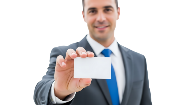 Business professional offering a blank business card for advertising - Powered by Adobe