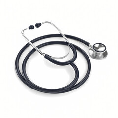 A black and silver medical stethoscope coiled on a white background, used for health examinations.  3d icon 