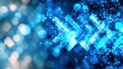 Colorful blue abstract shapes in a digital pattern on a dark background