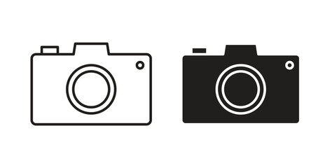 Camera icons in line designs. solid silhouette style in black