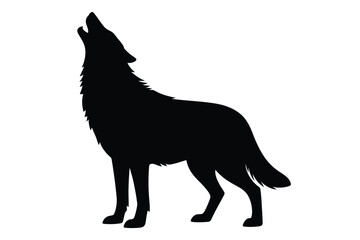 A striking black silhouette of a wild wolf captured mid-howl against a clean white background